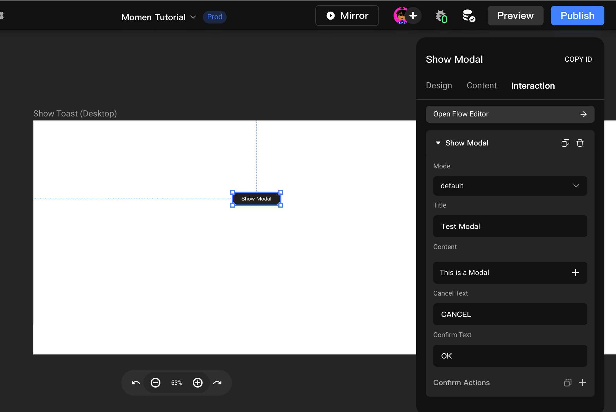 Path to configure the modal in default mode.
