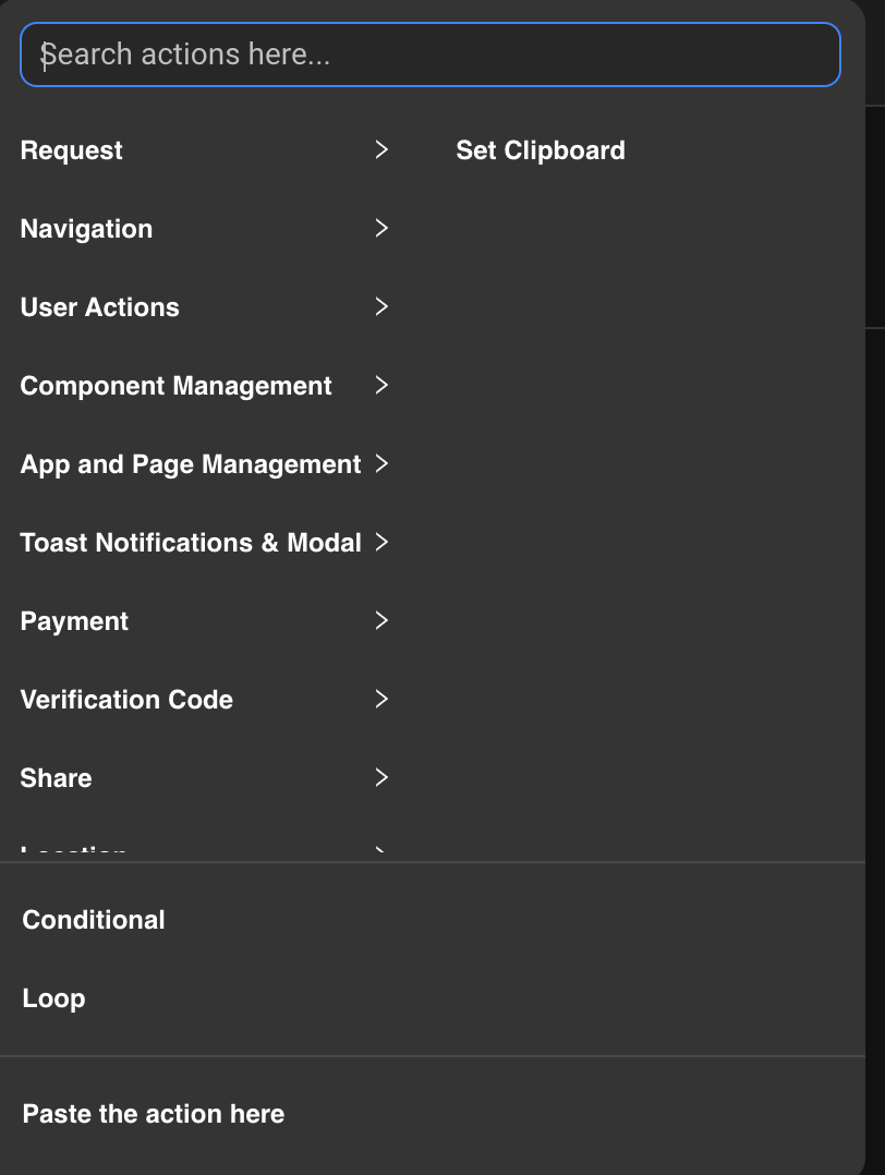 Set clipboard action config