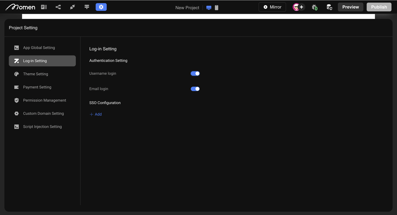 Login Methods in Momen