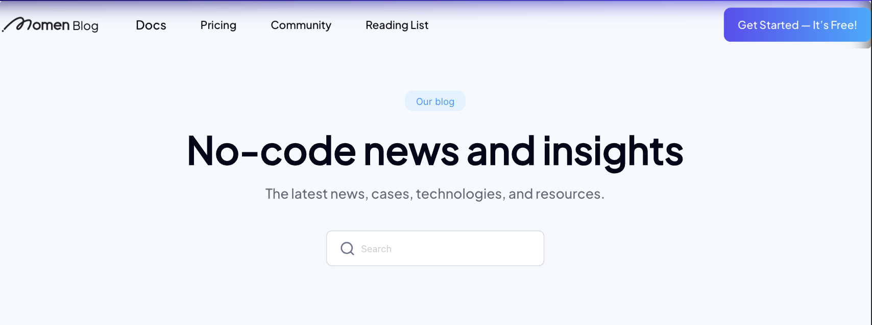 Blog homepage interface in Momen
