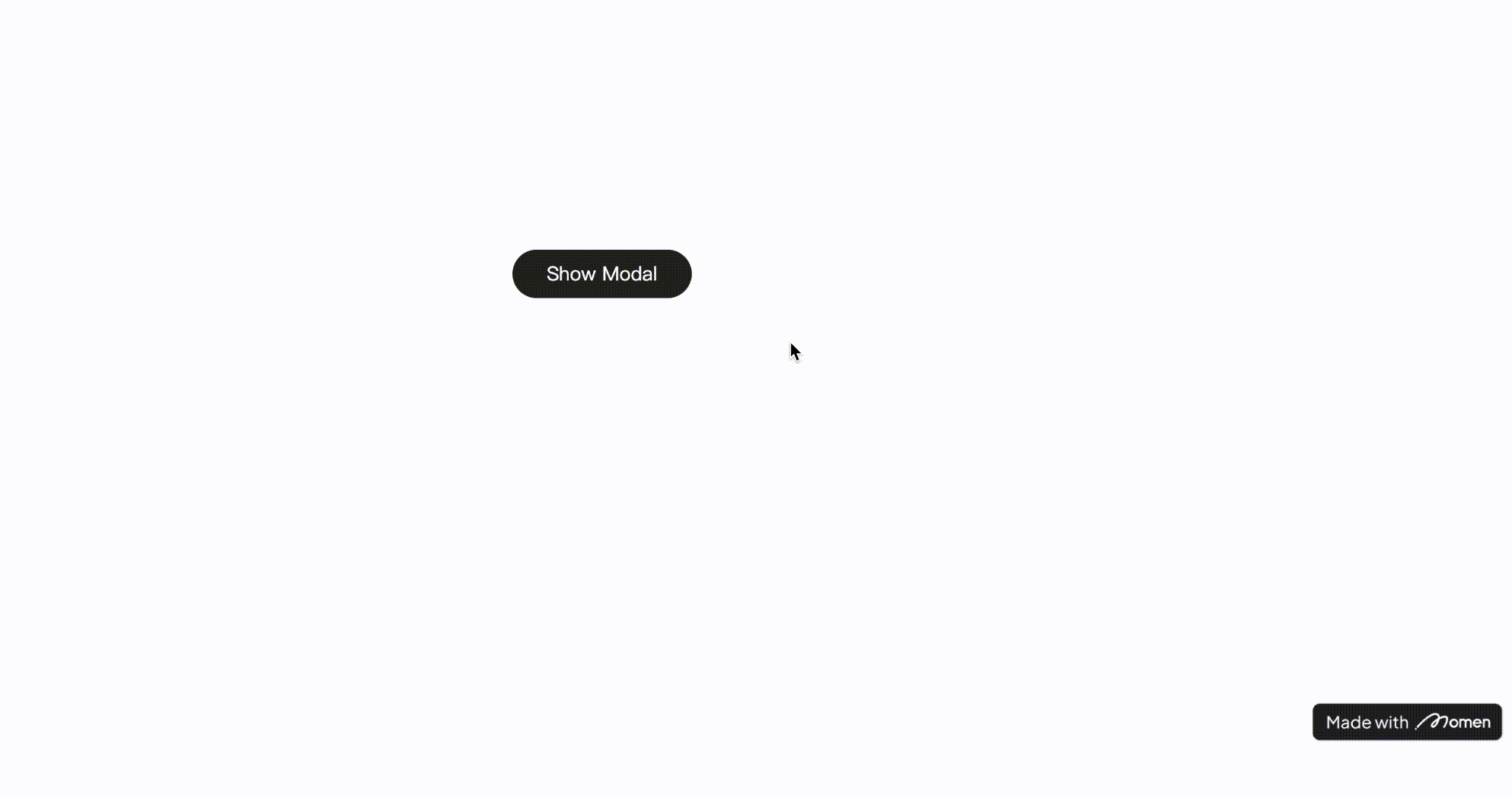 Example workflow for using the Show Modal action in default mode.