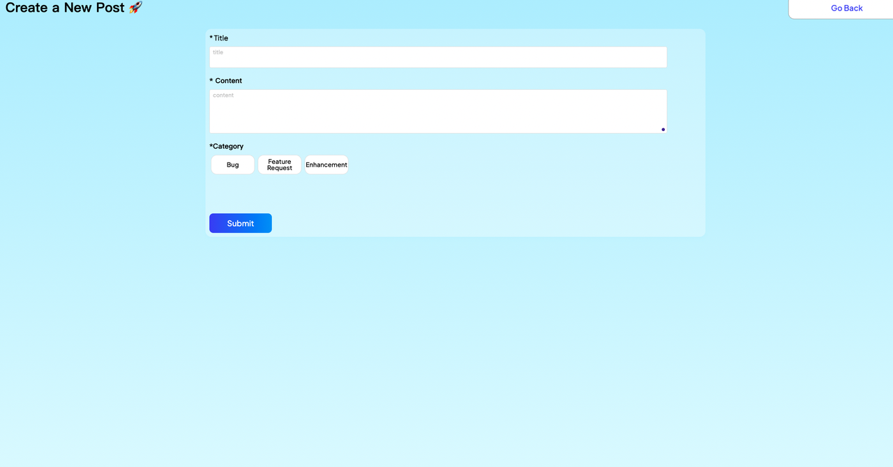 Create new feedback post interface