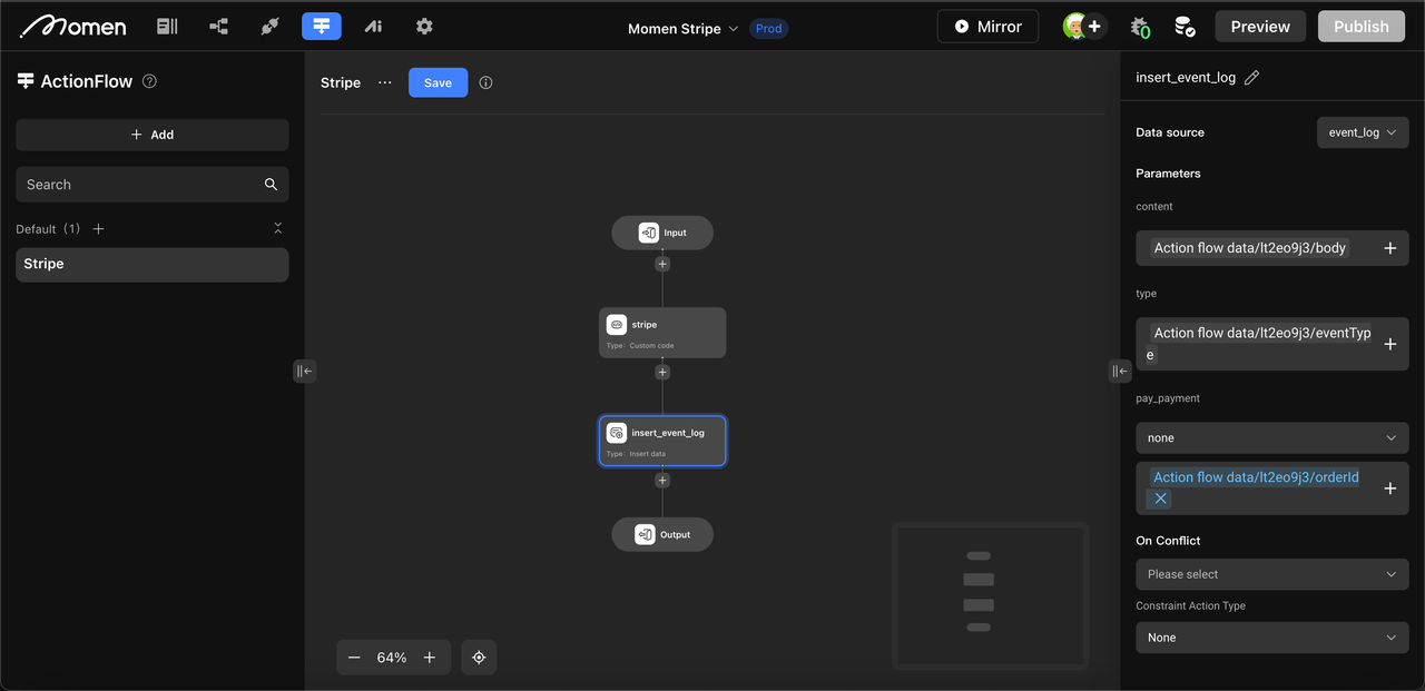 Create event log for order