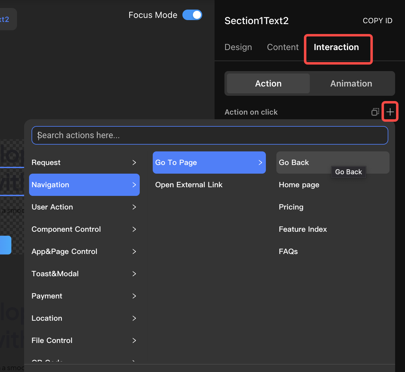 Configure navigation actions