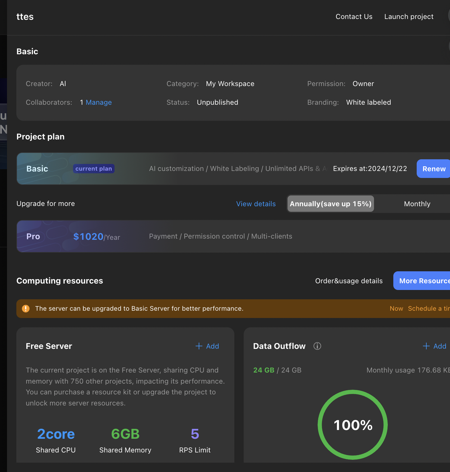Project detail page