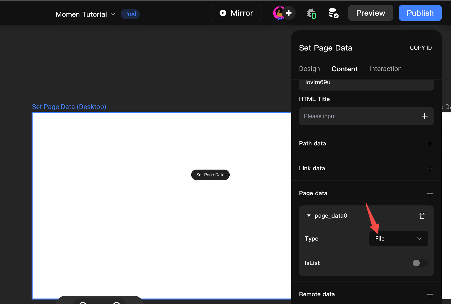 Create page variable