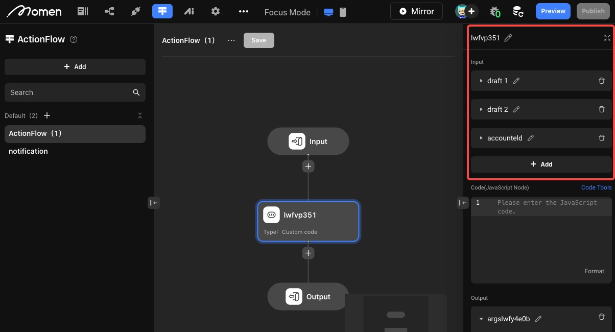 Configure Actionflow input