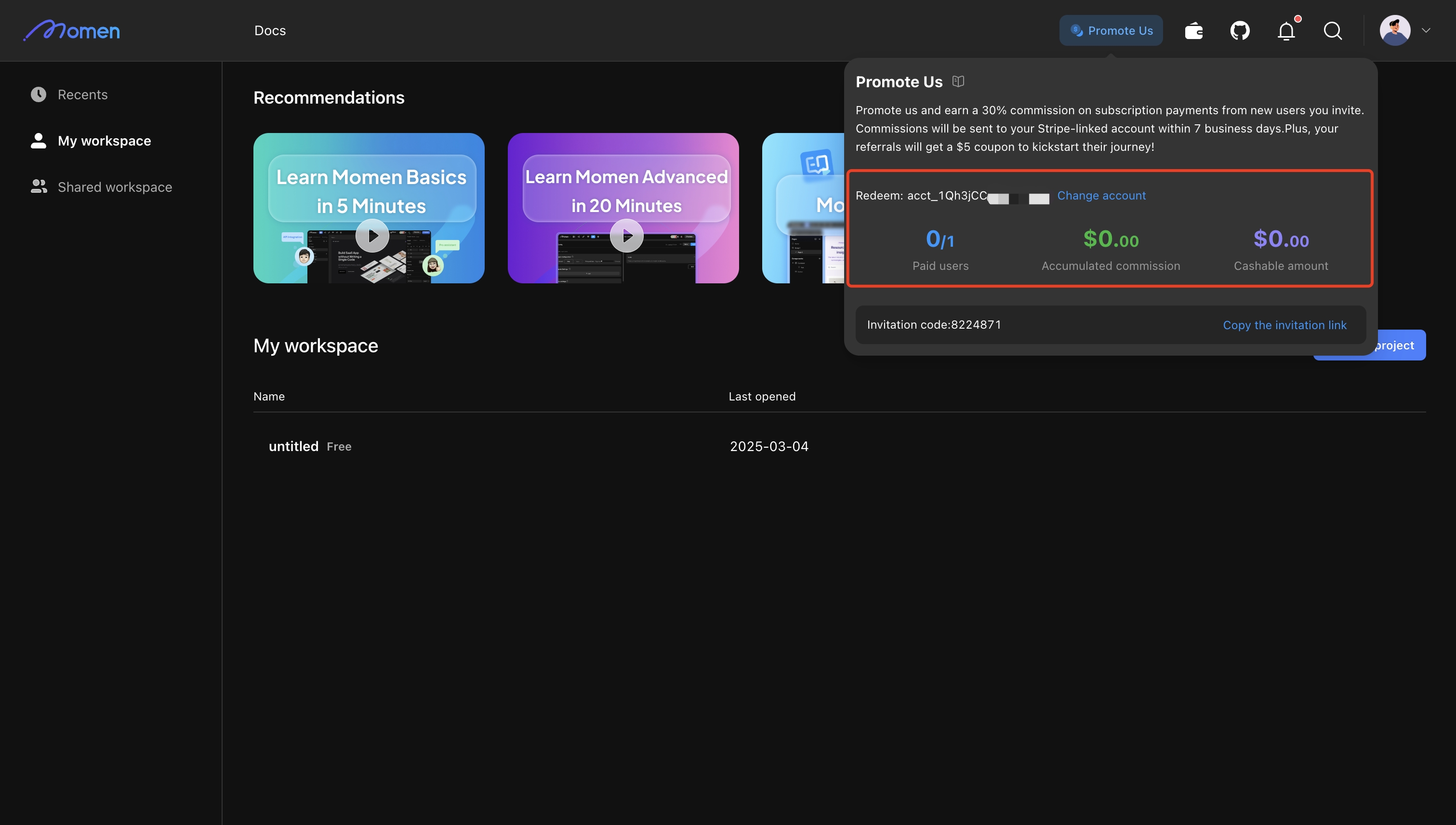 Promotion performance dashboard in Momen