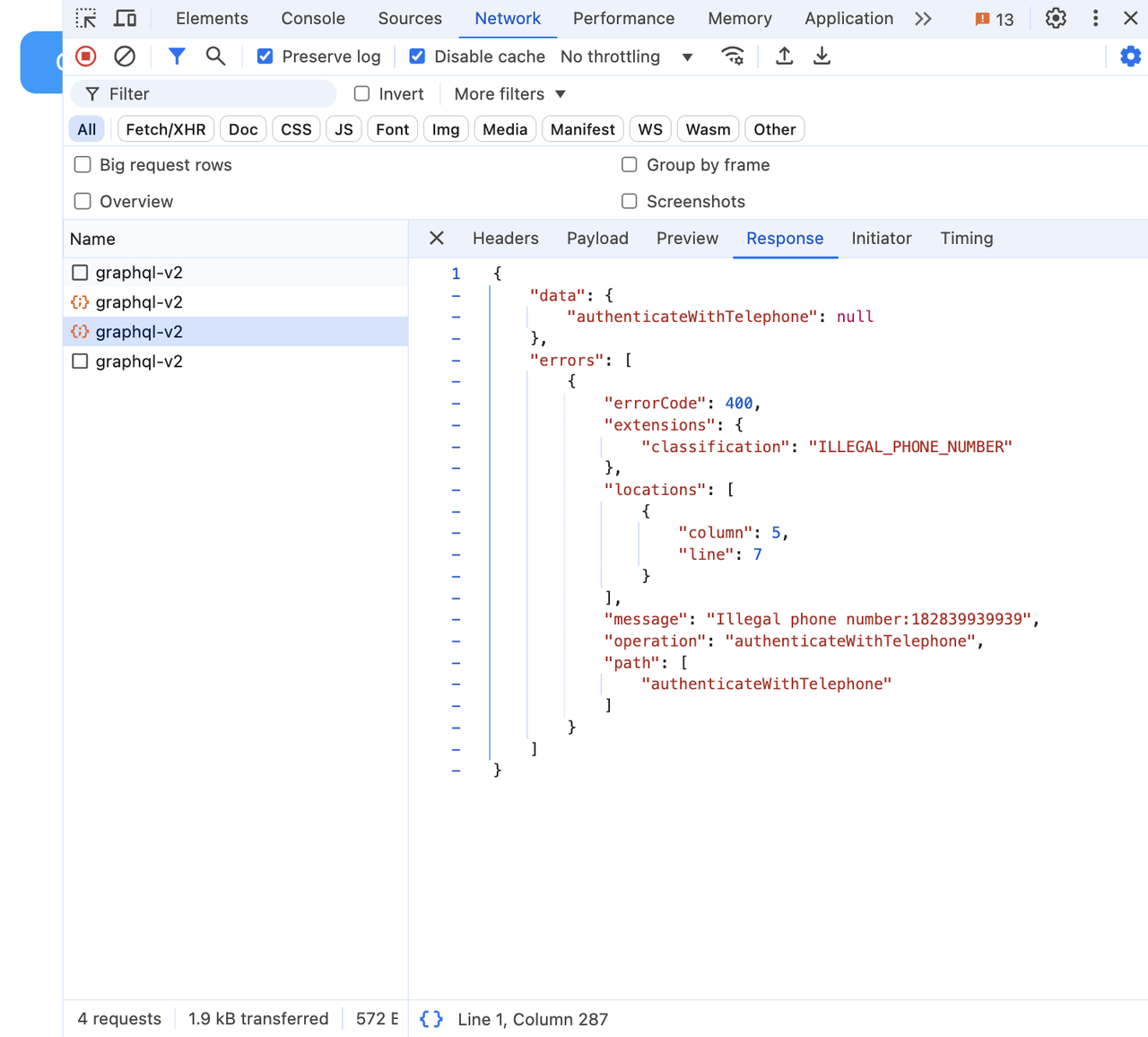 Response body with error details