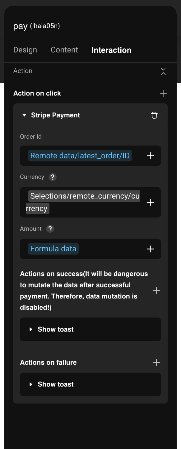 Configure Stripe payment action
