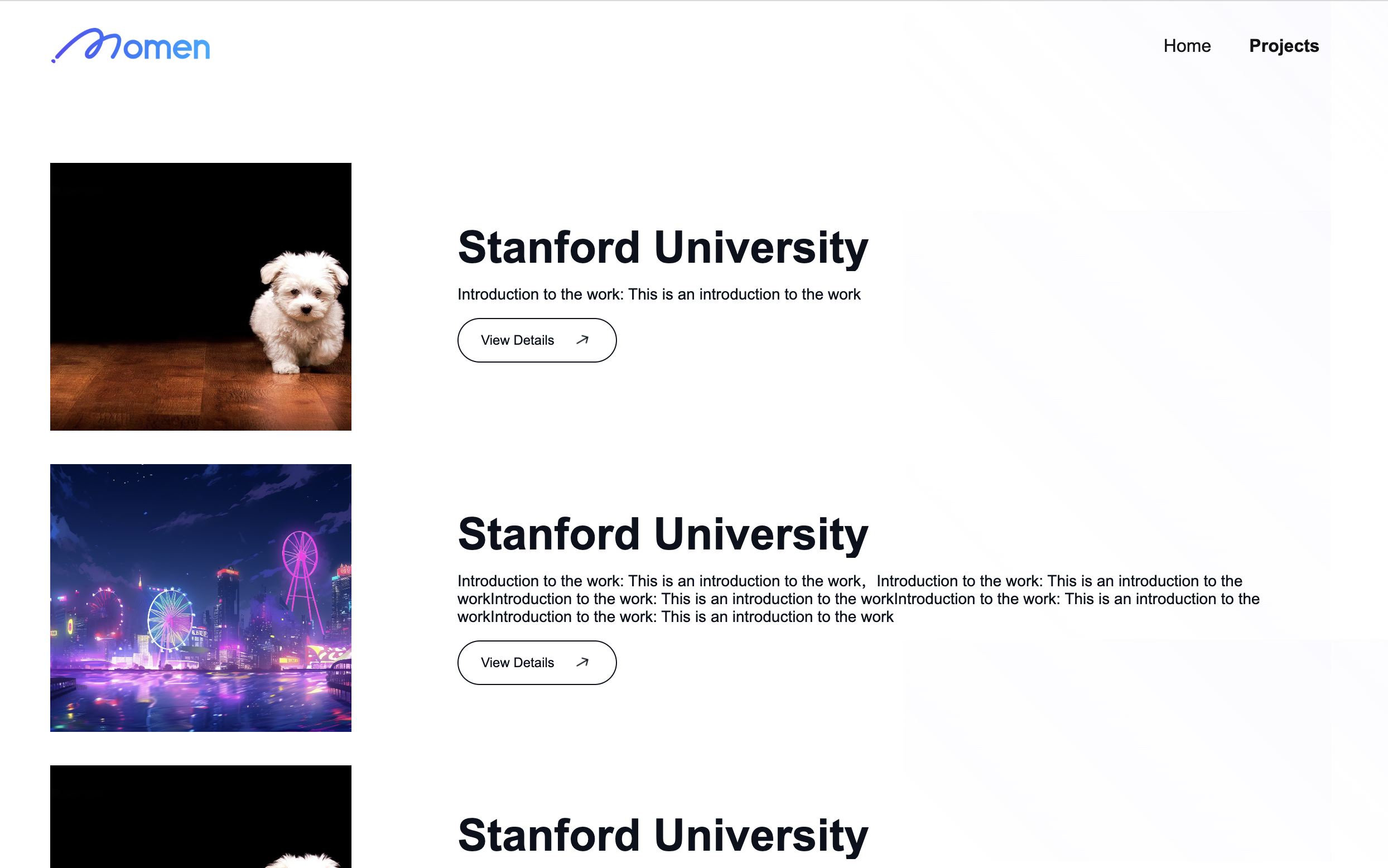 Projects list example