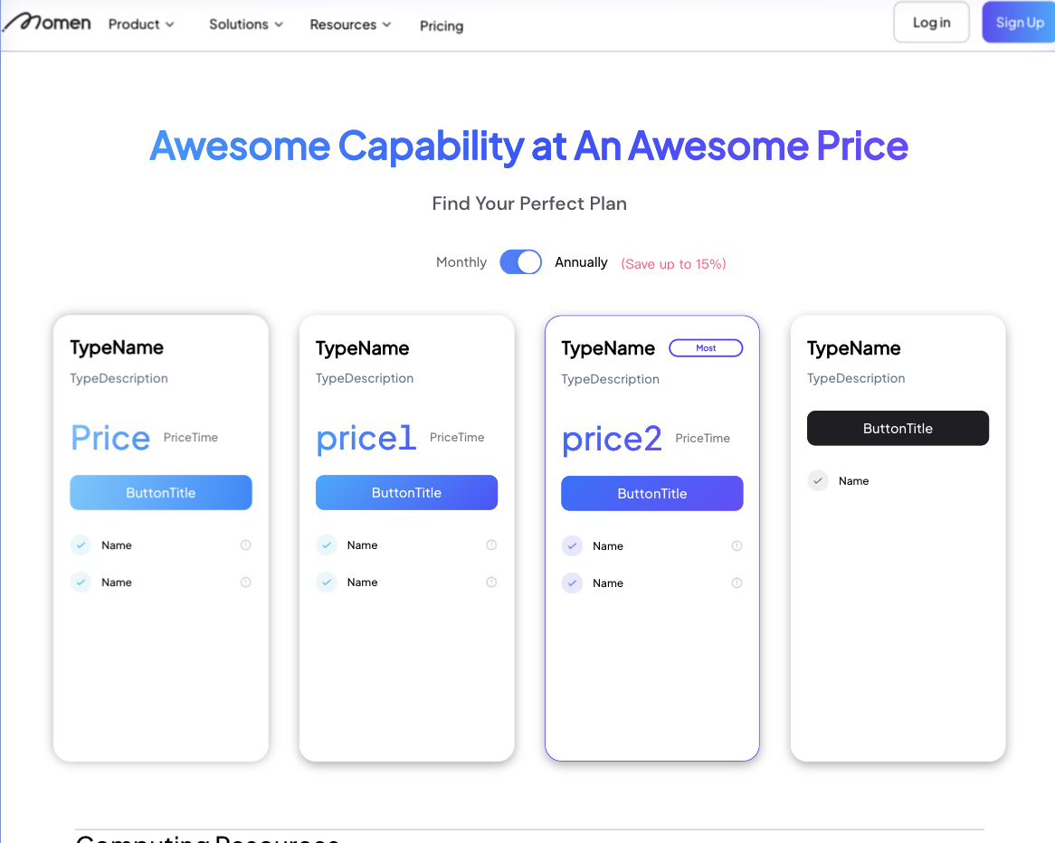 Website template pages overview