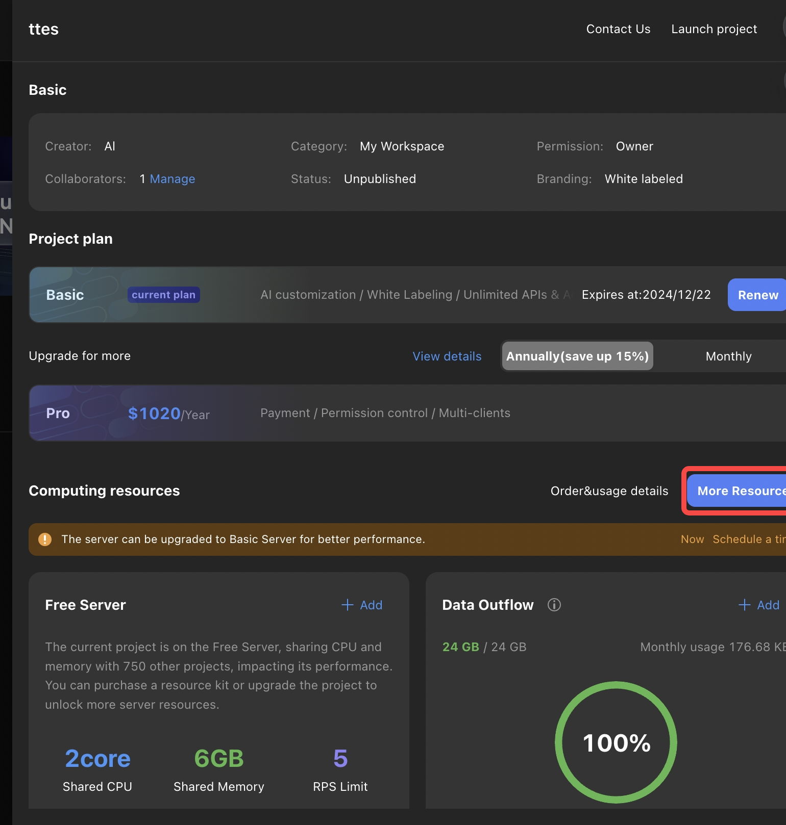 Resource detail page