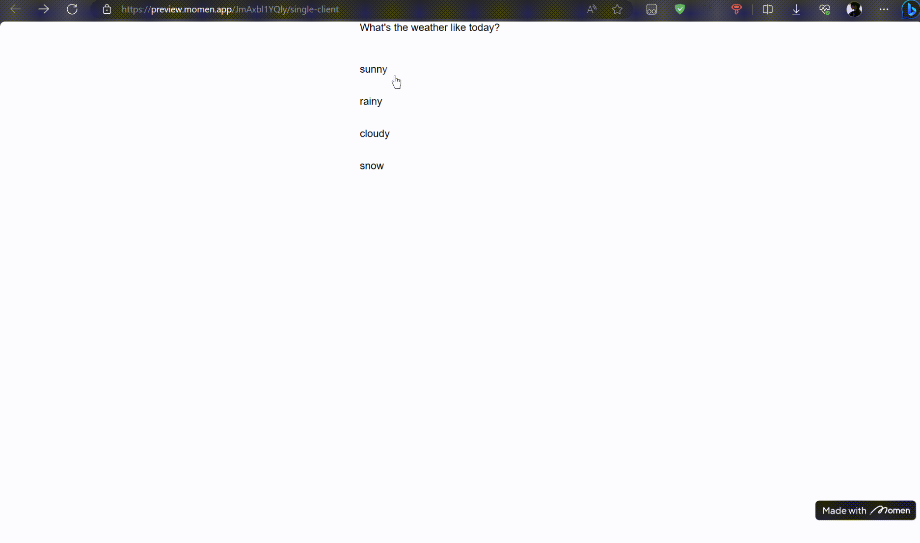 Single-choice questionnaire demo