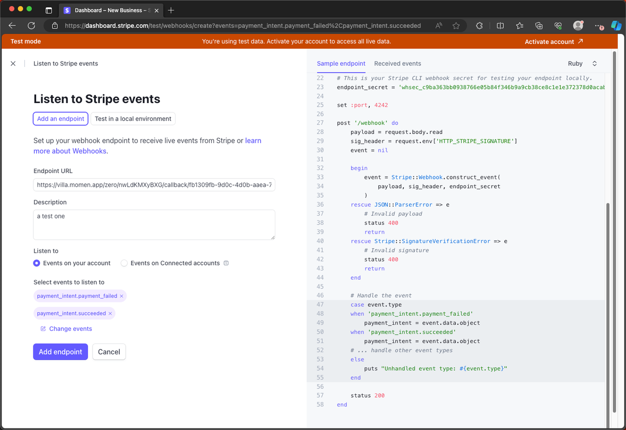 Webhook endpoint overview