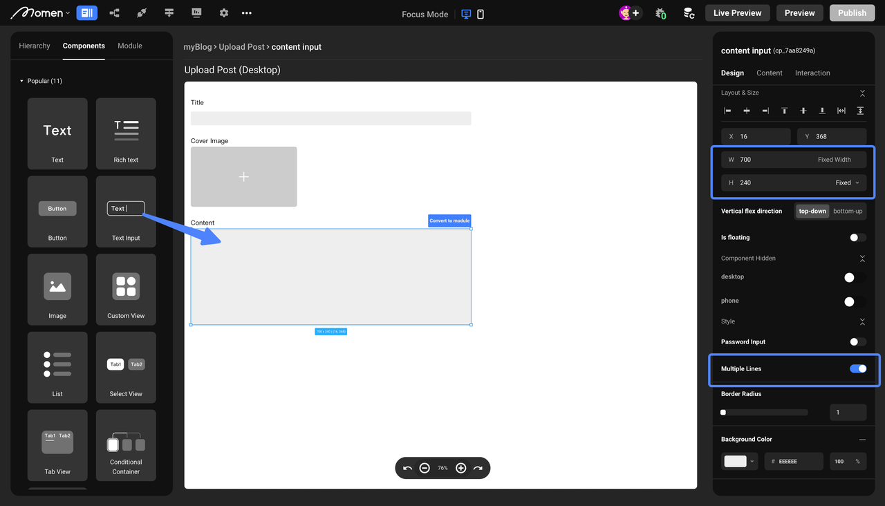 Add content input