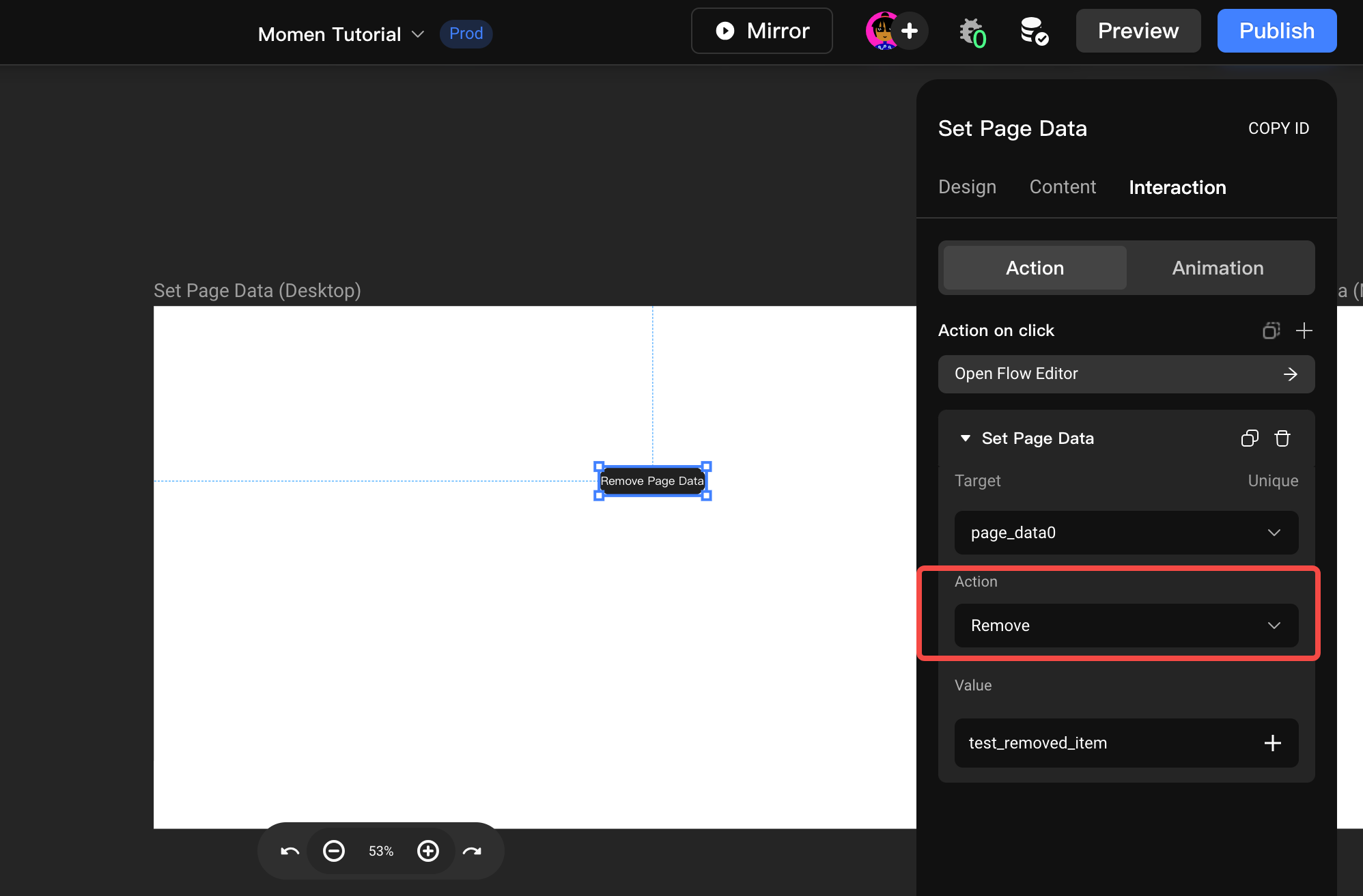 Remove data from page variable