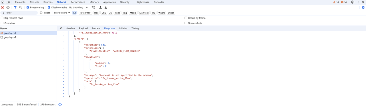 Actionflow execution error due to field typo