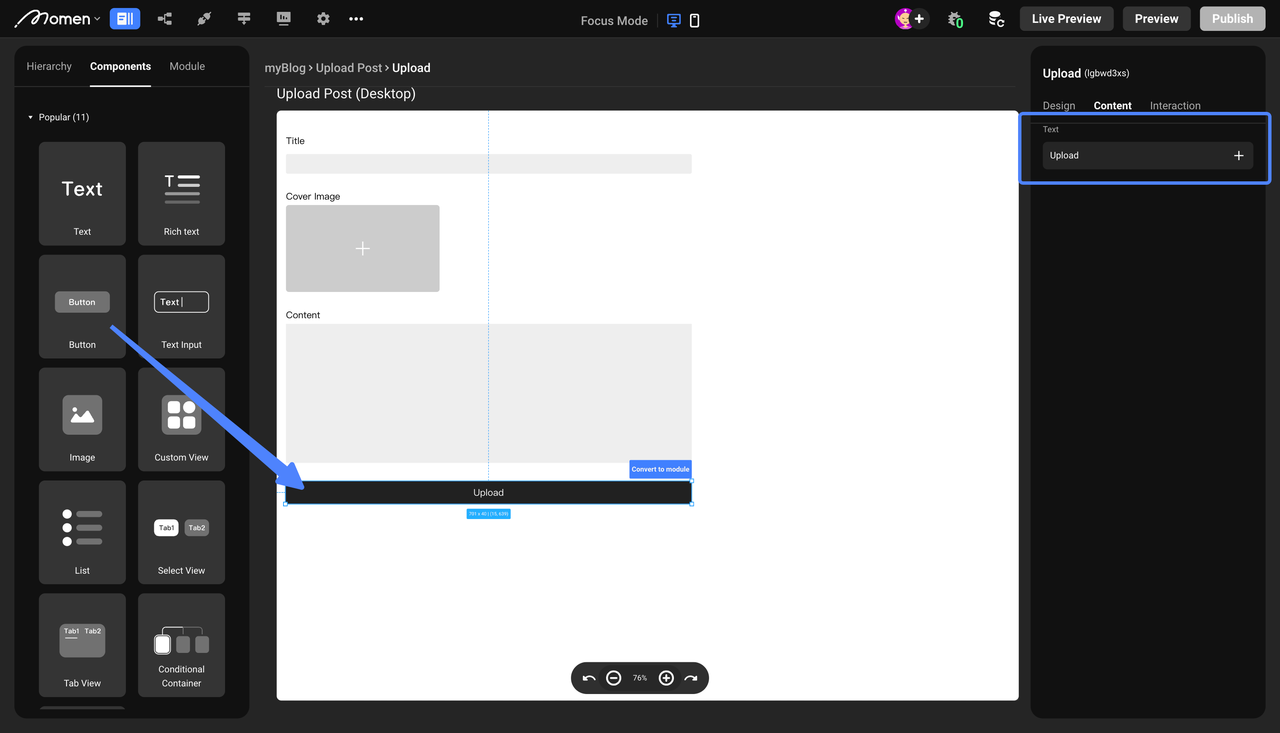 Add upload button
