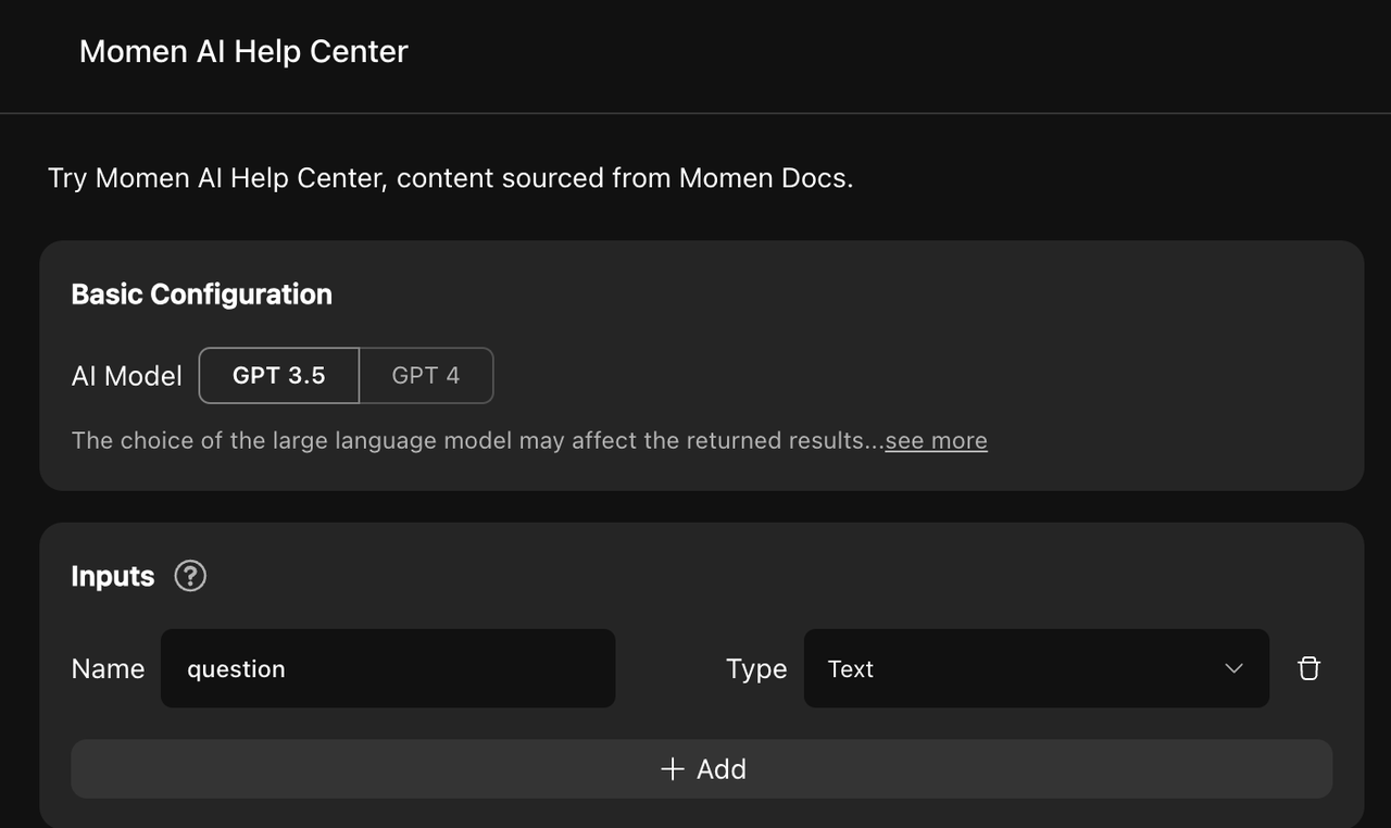 Input configuration