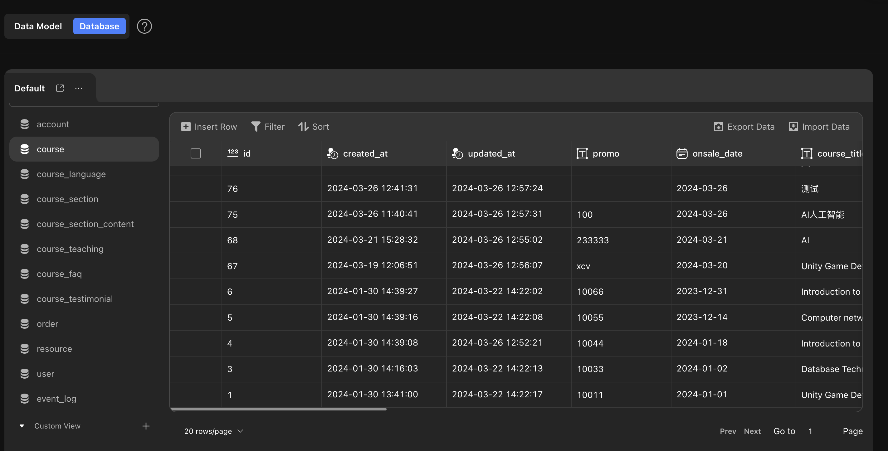 Database management example 1