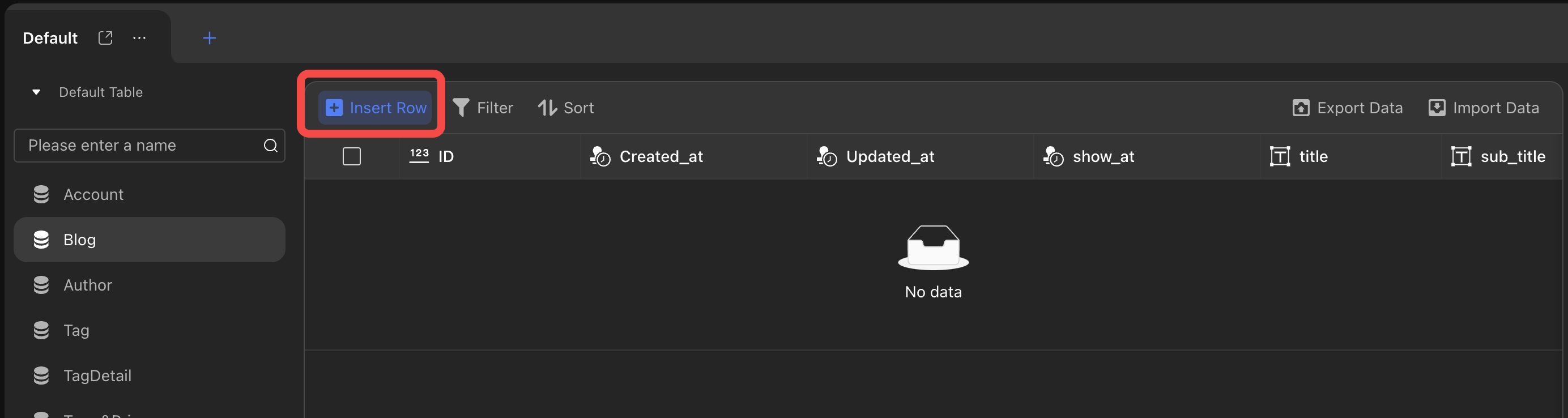 Inserting a new row in the database