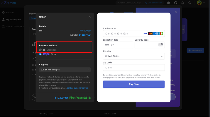 Credit payment option