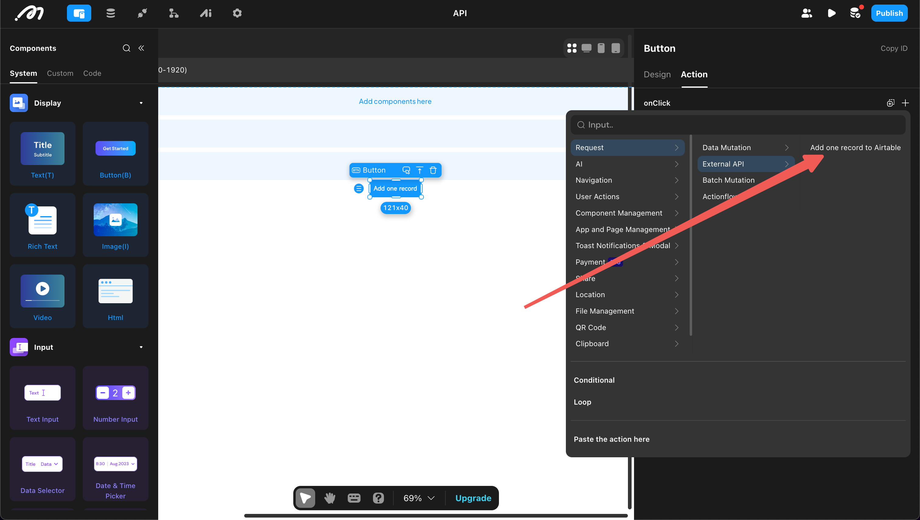 Use API as an action