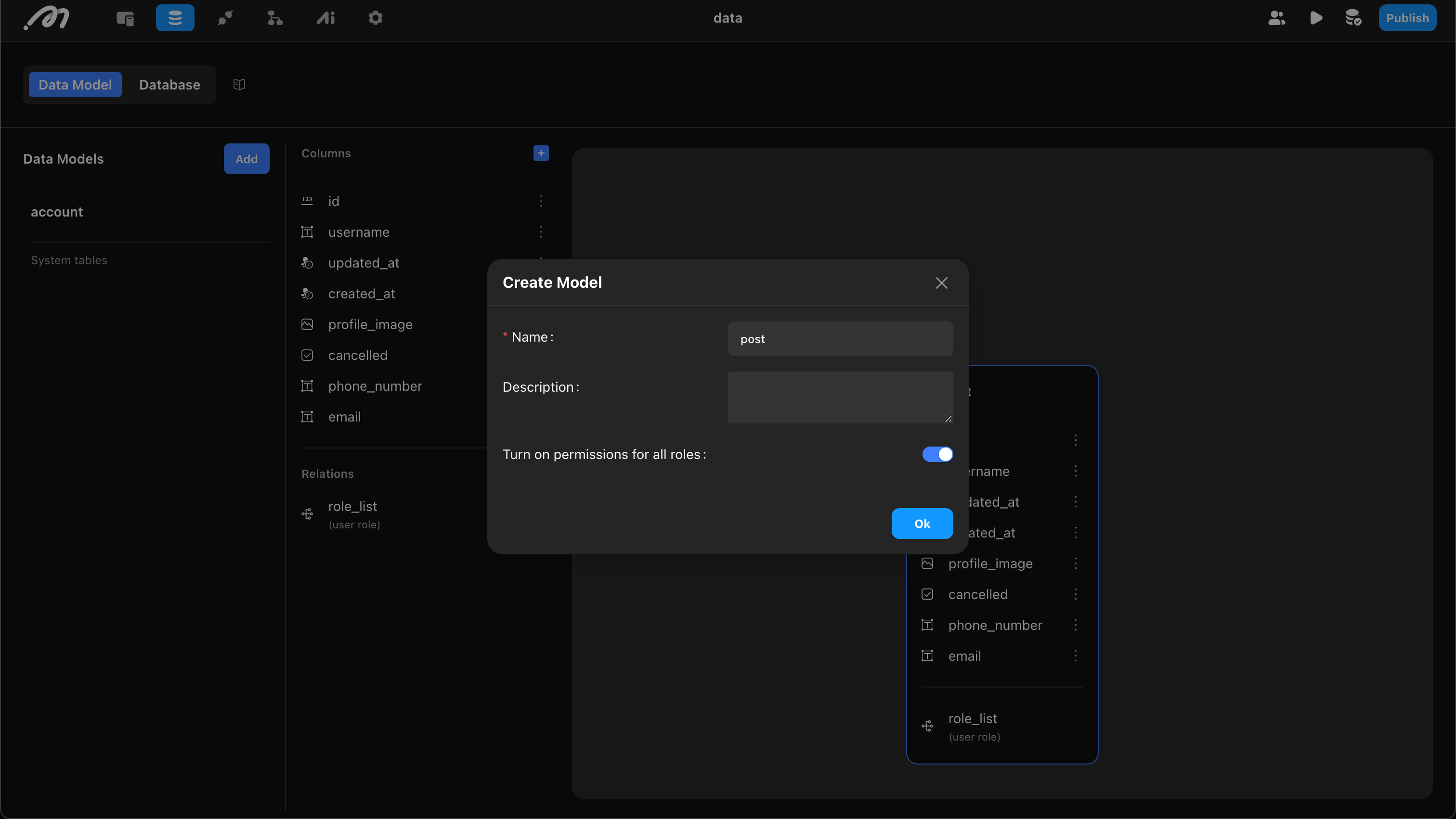 Create table dialog