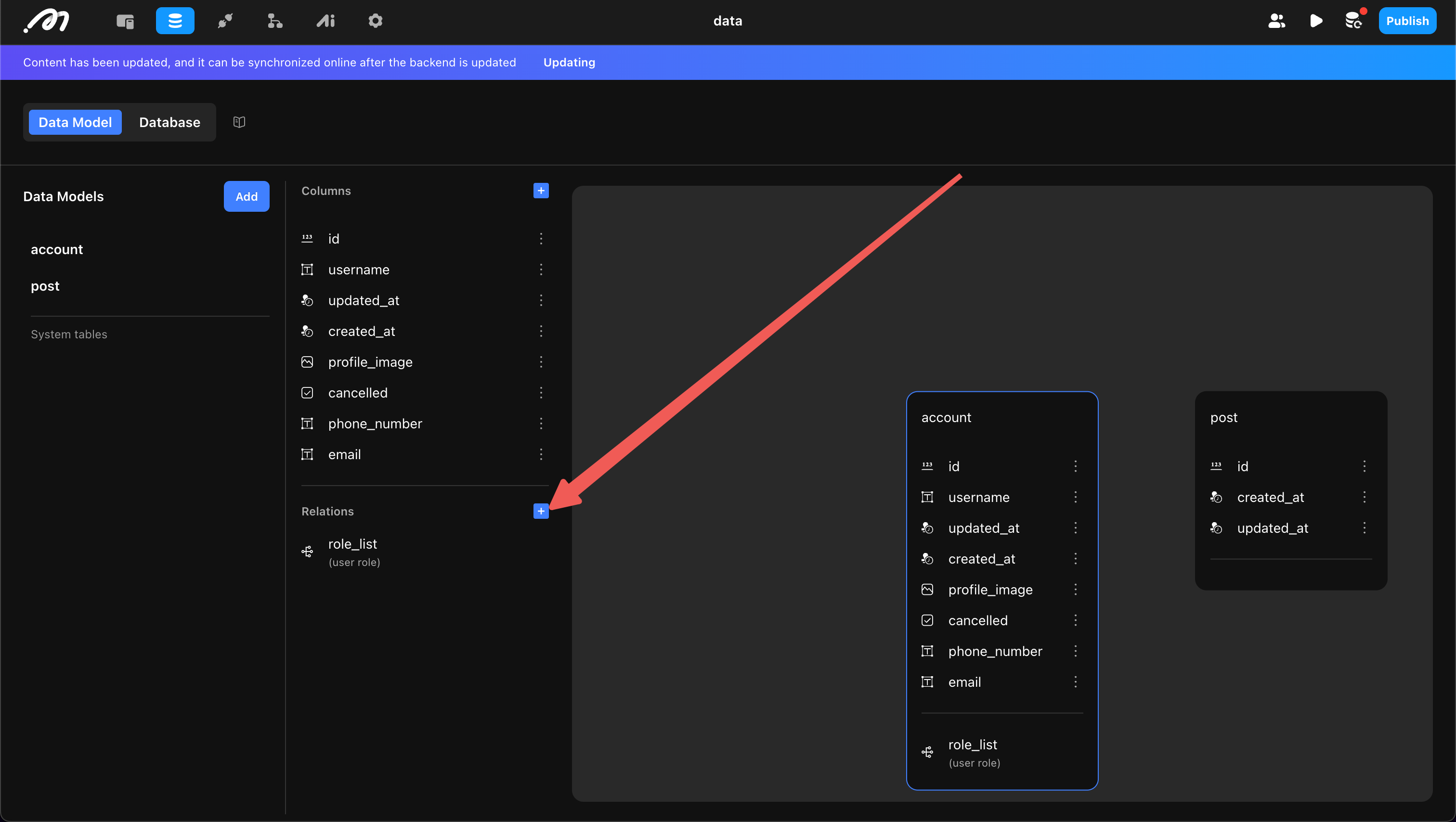 Relation configuration dialog