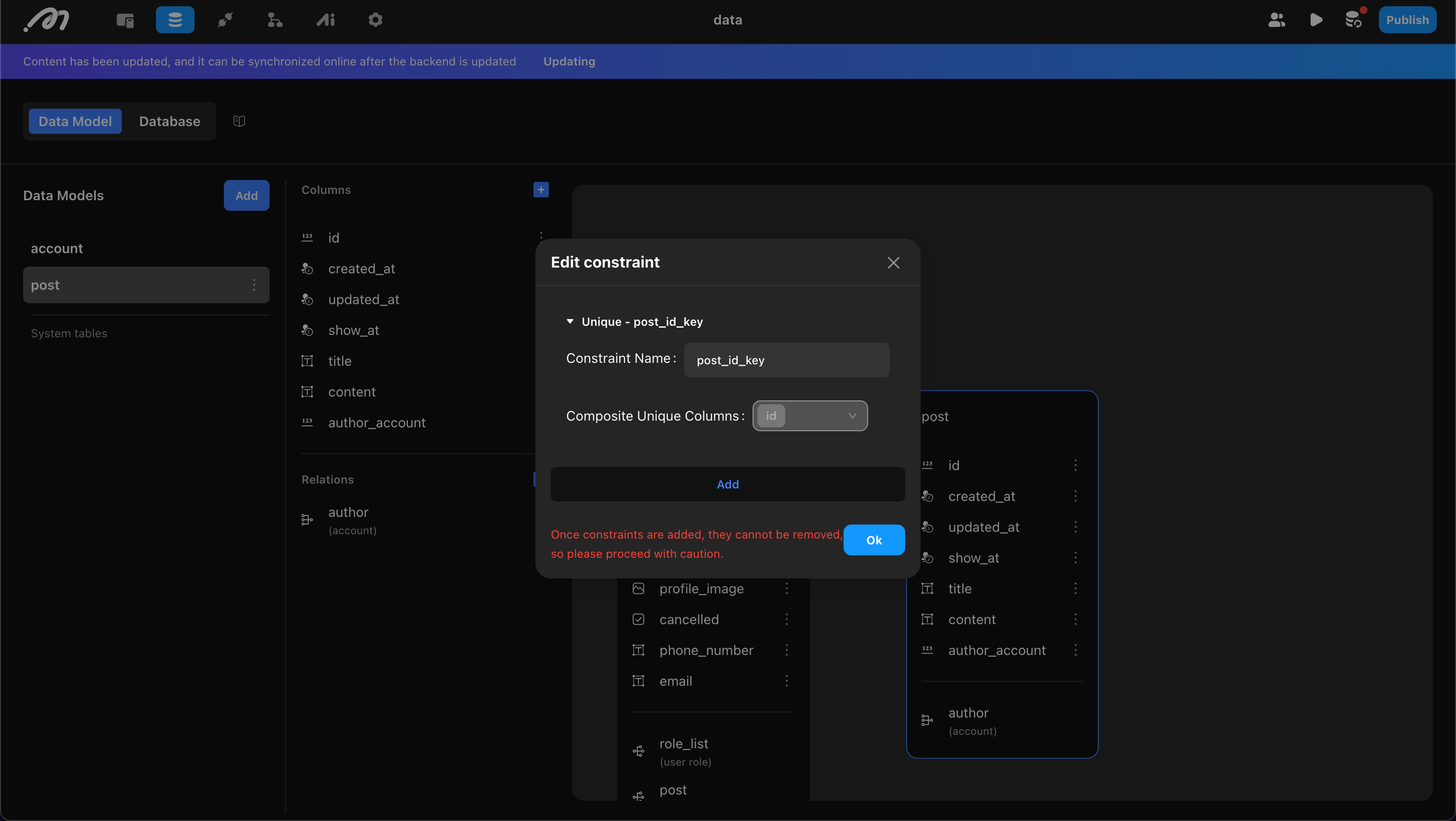 Default unique constraint on id