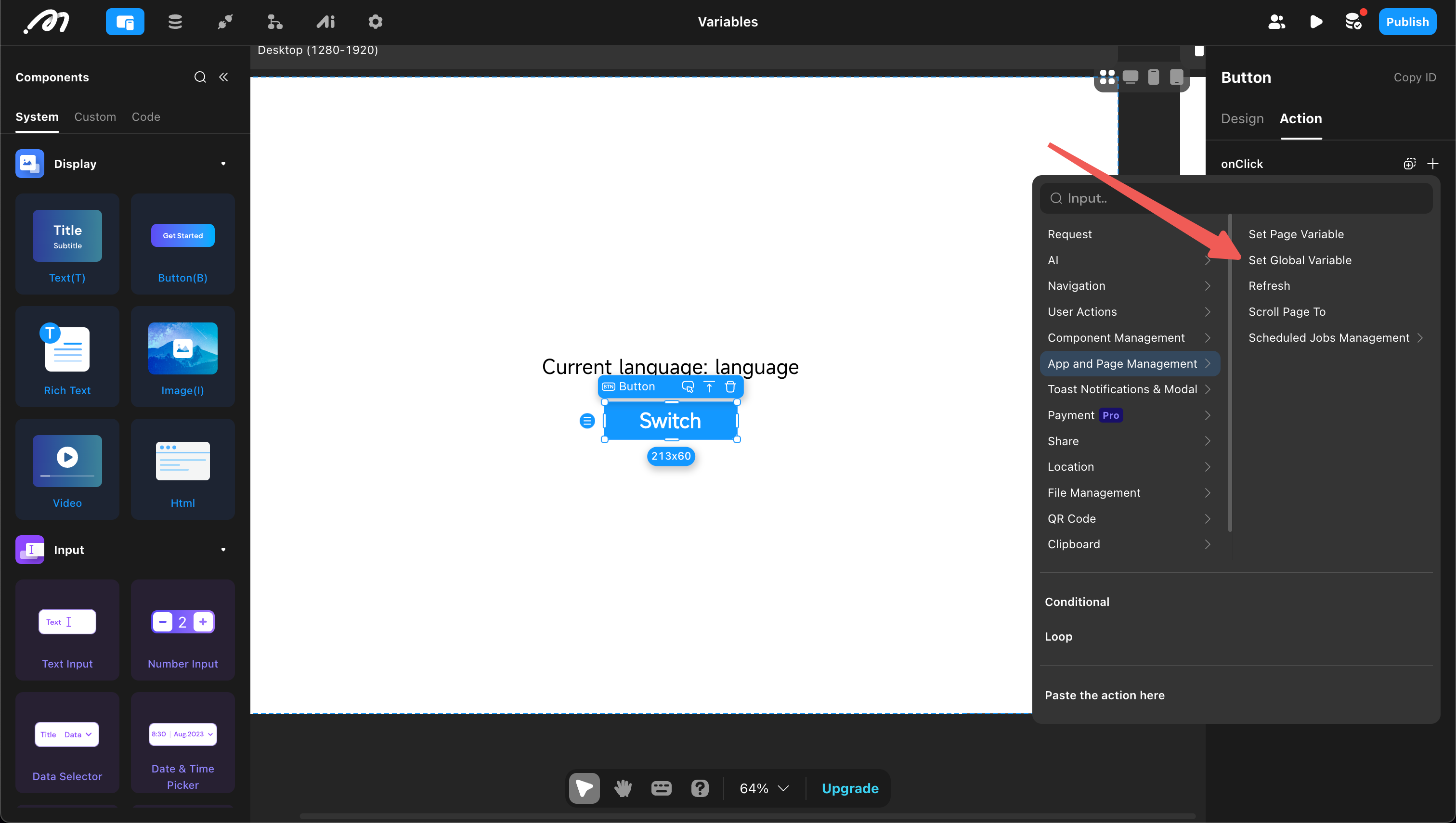 Set global data in global settings