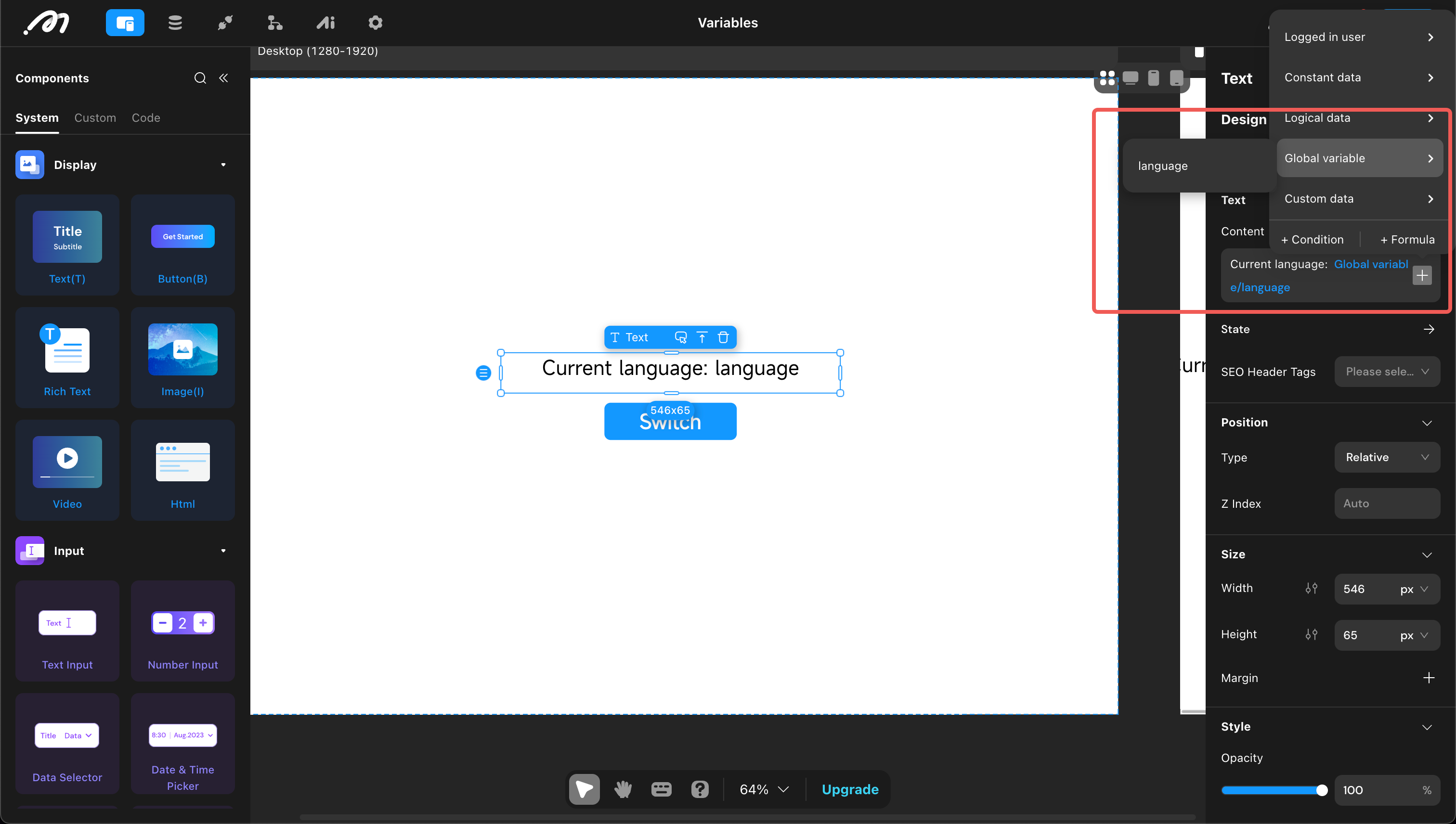 Reference global variable in page