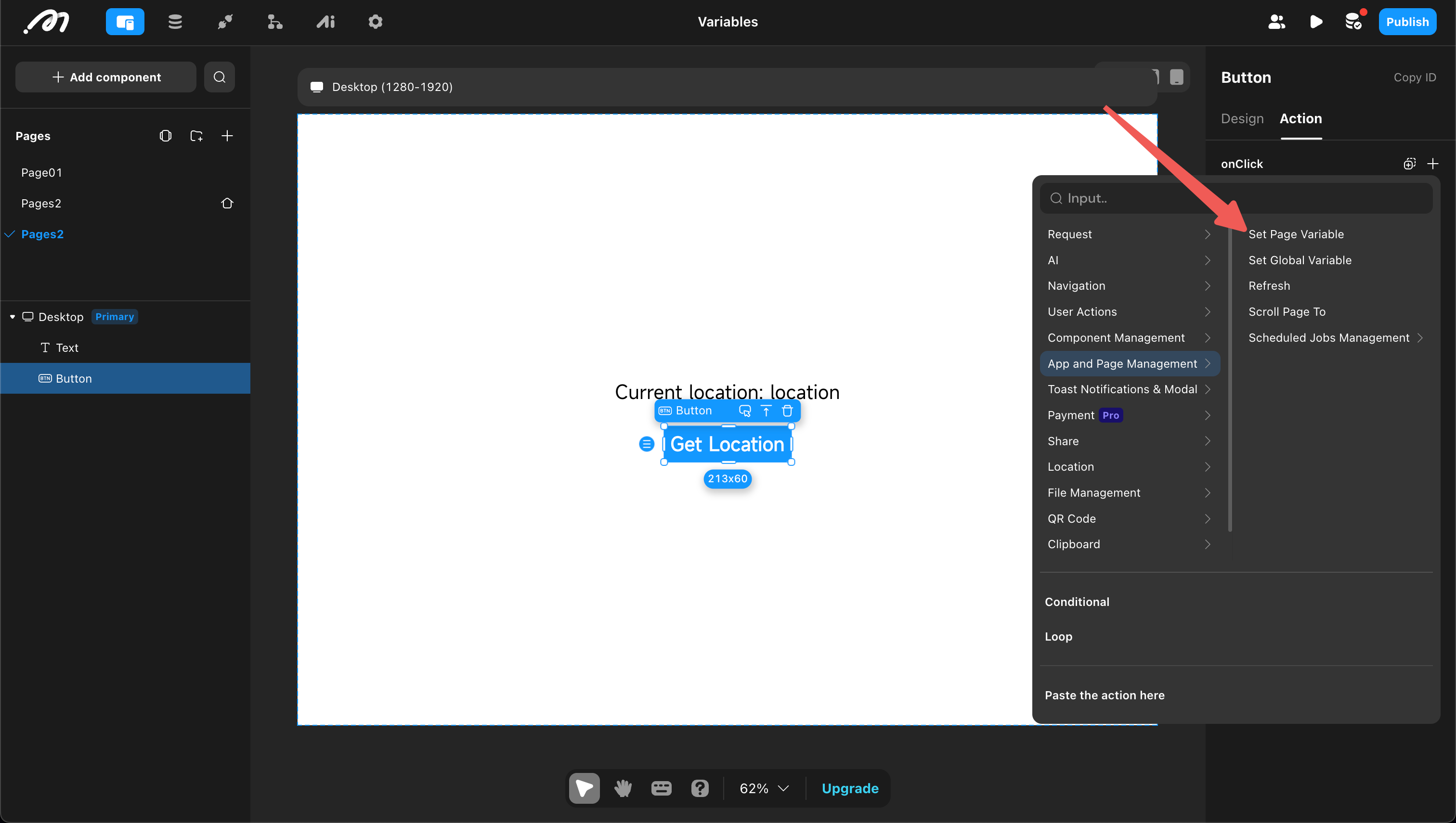 Set page data action