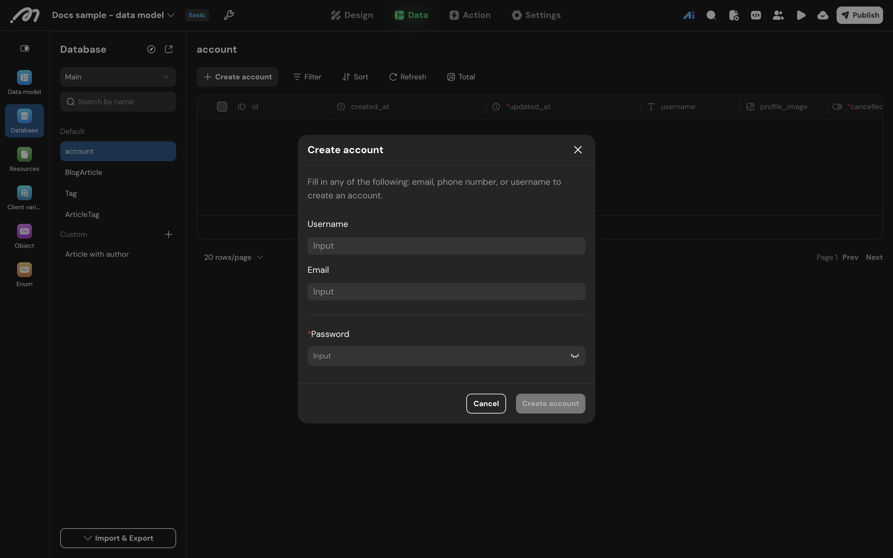 Create account