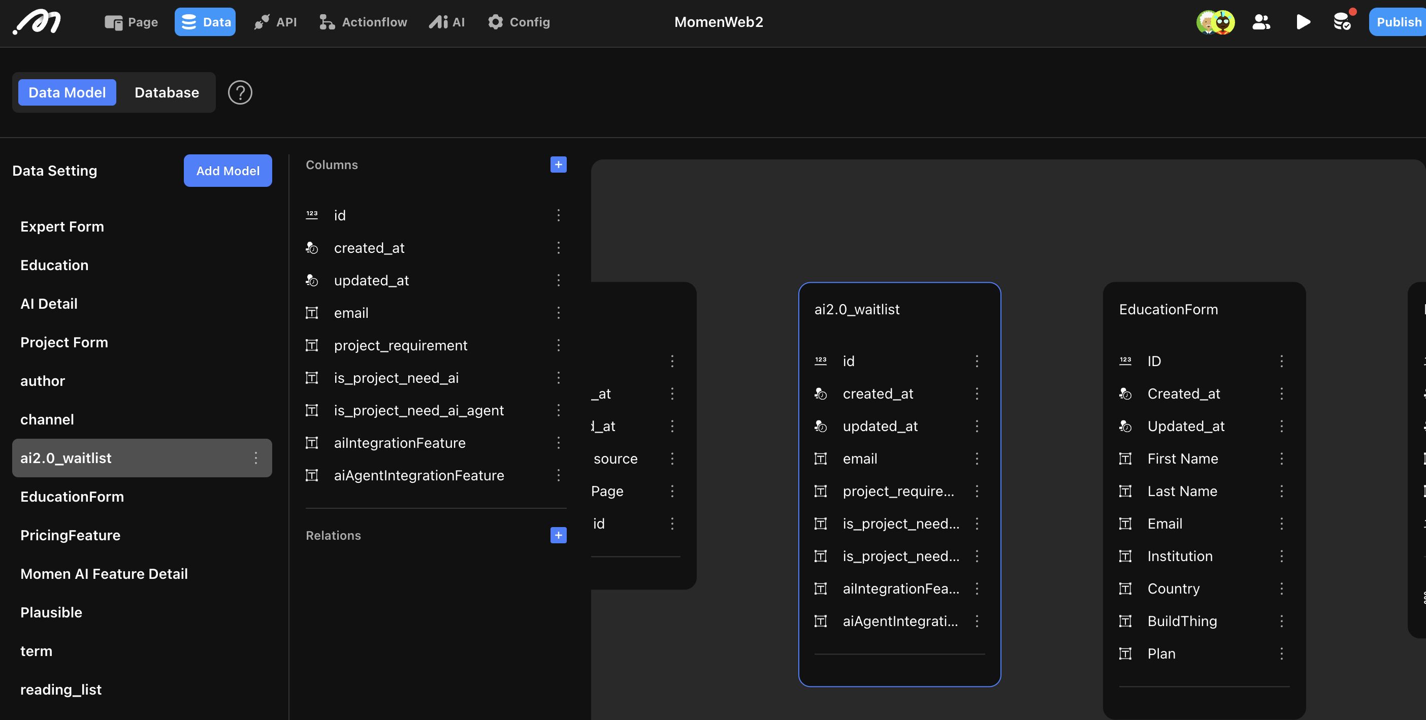 Data model screenshot