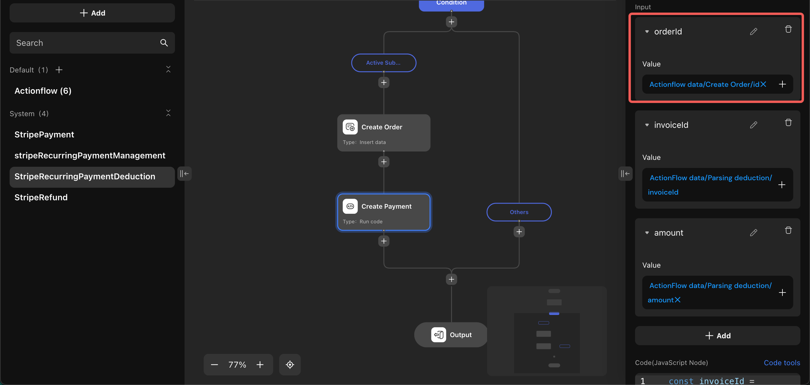 Stripe recurring payment deduction callback Actionflow example