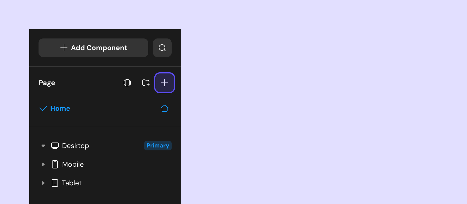 Add page button in sidebar