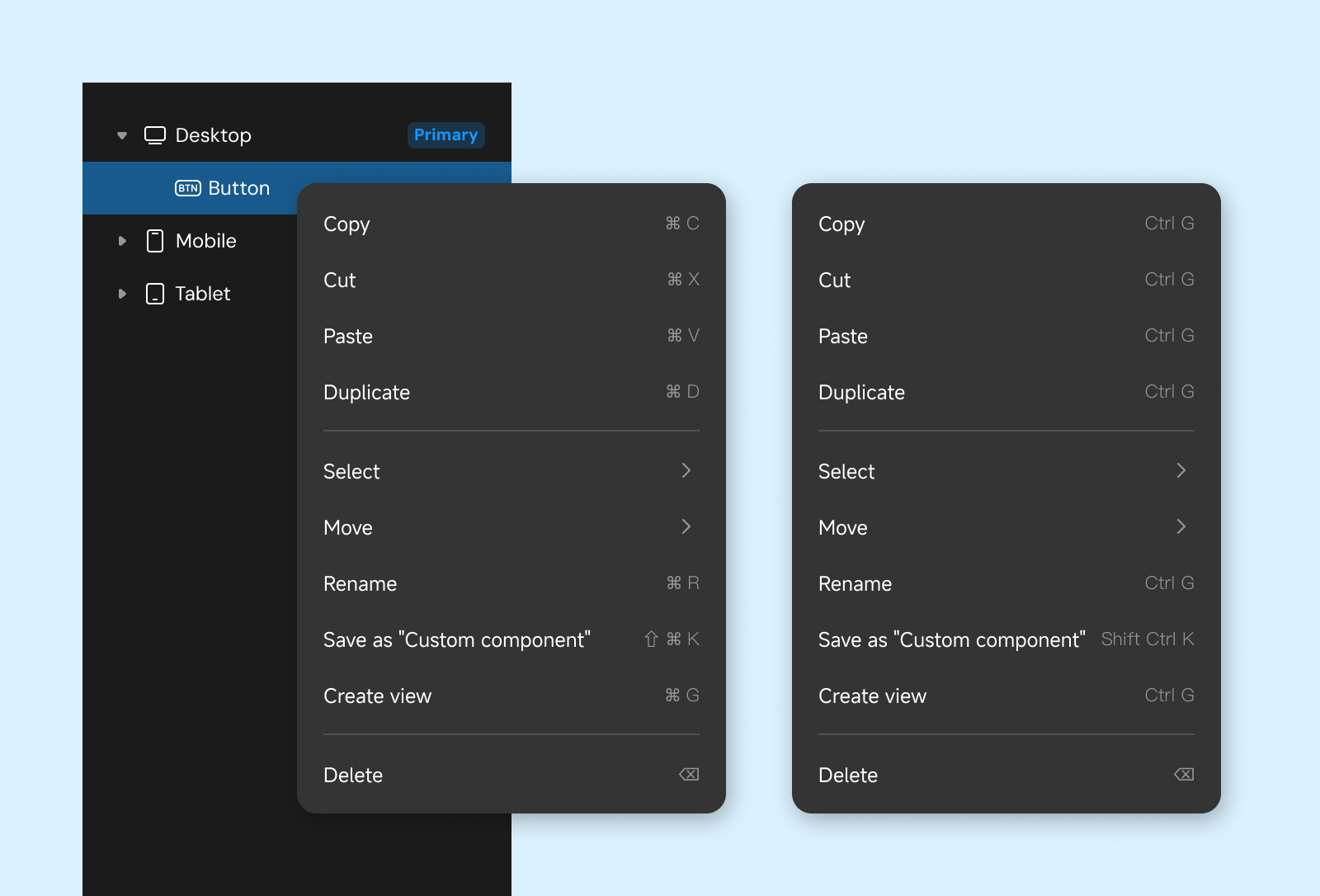 Component right-click menu