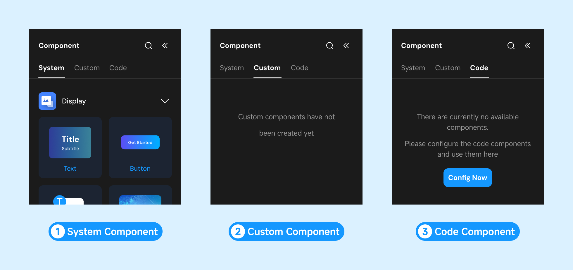 Component types in left sidebar