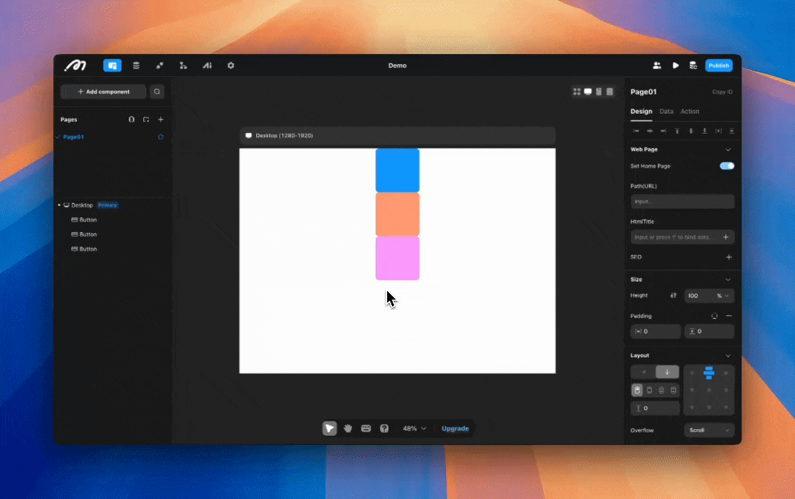 Multi-select components on canvas