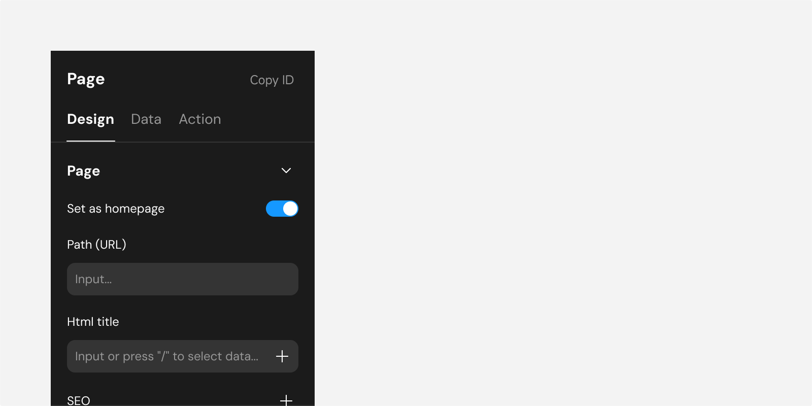 Design tab overview in right sidebar