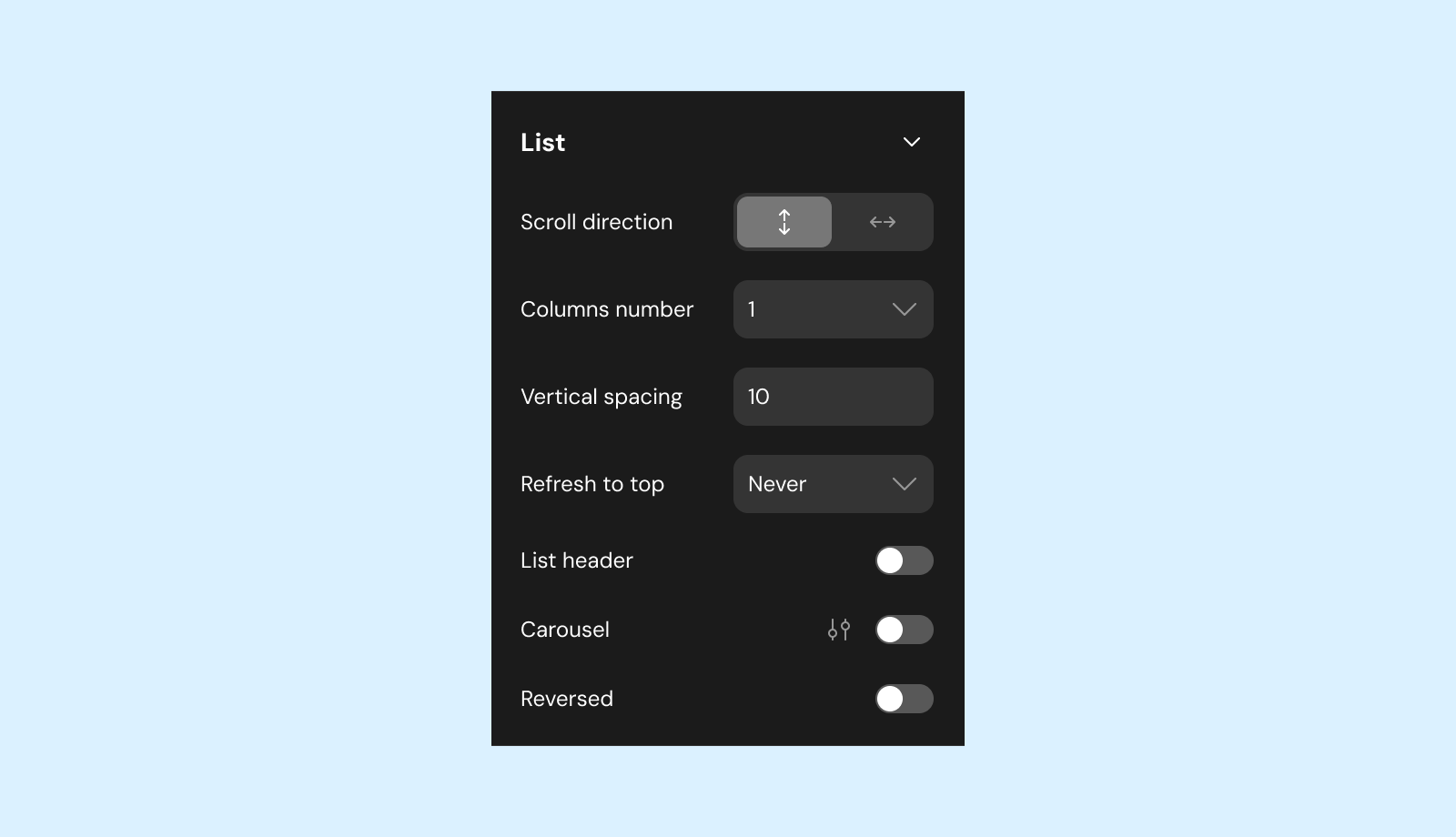 Custom configuration section for List component