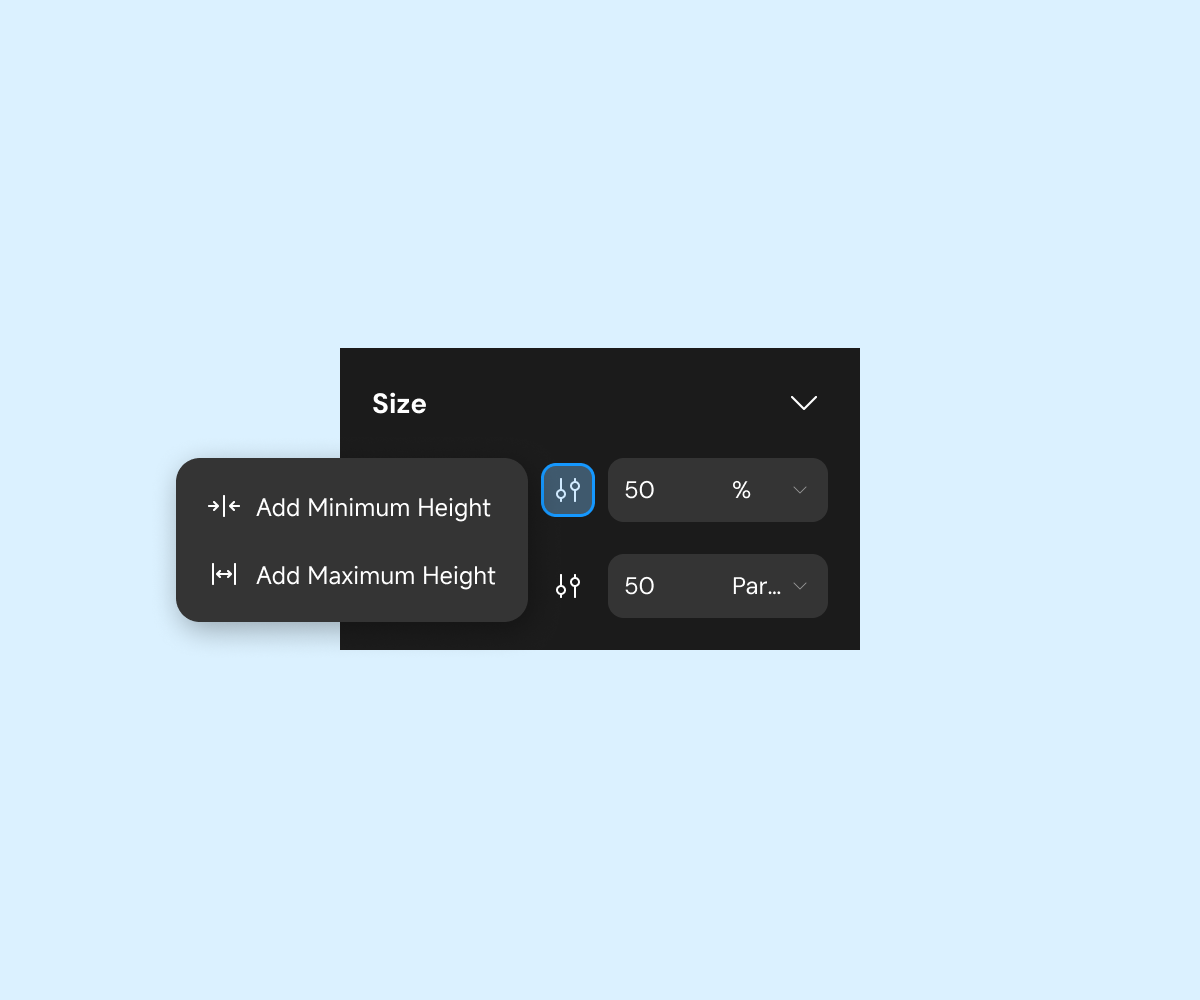 Min/max size constraints