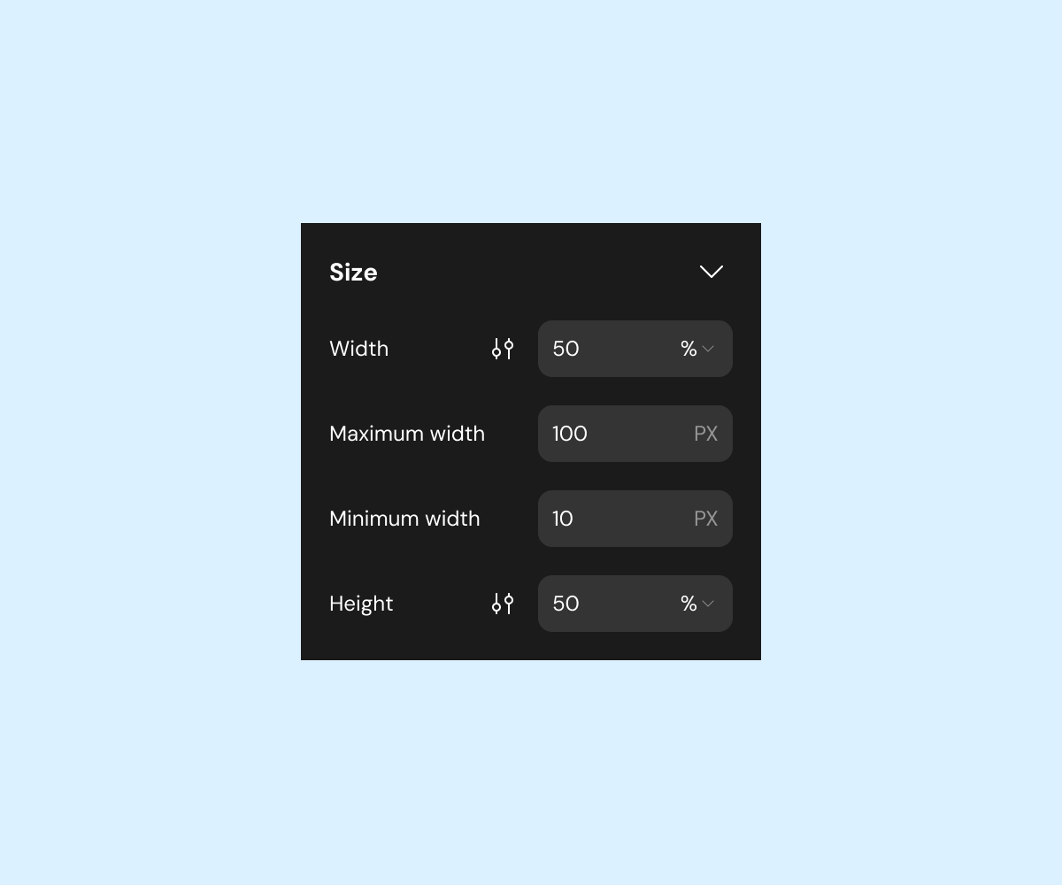 Min/max size constraints added