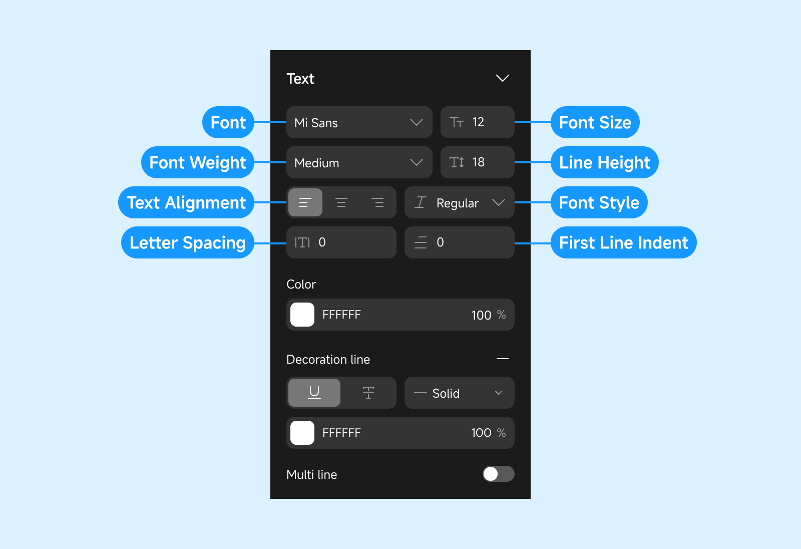 Text configuration section