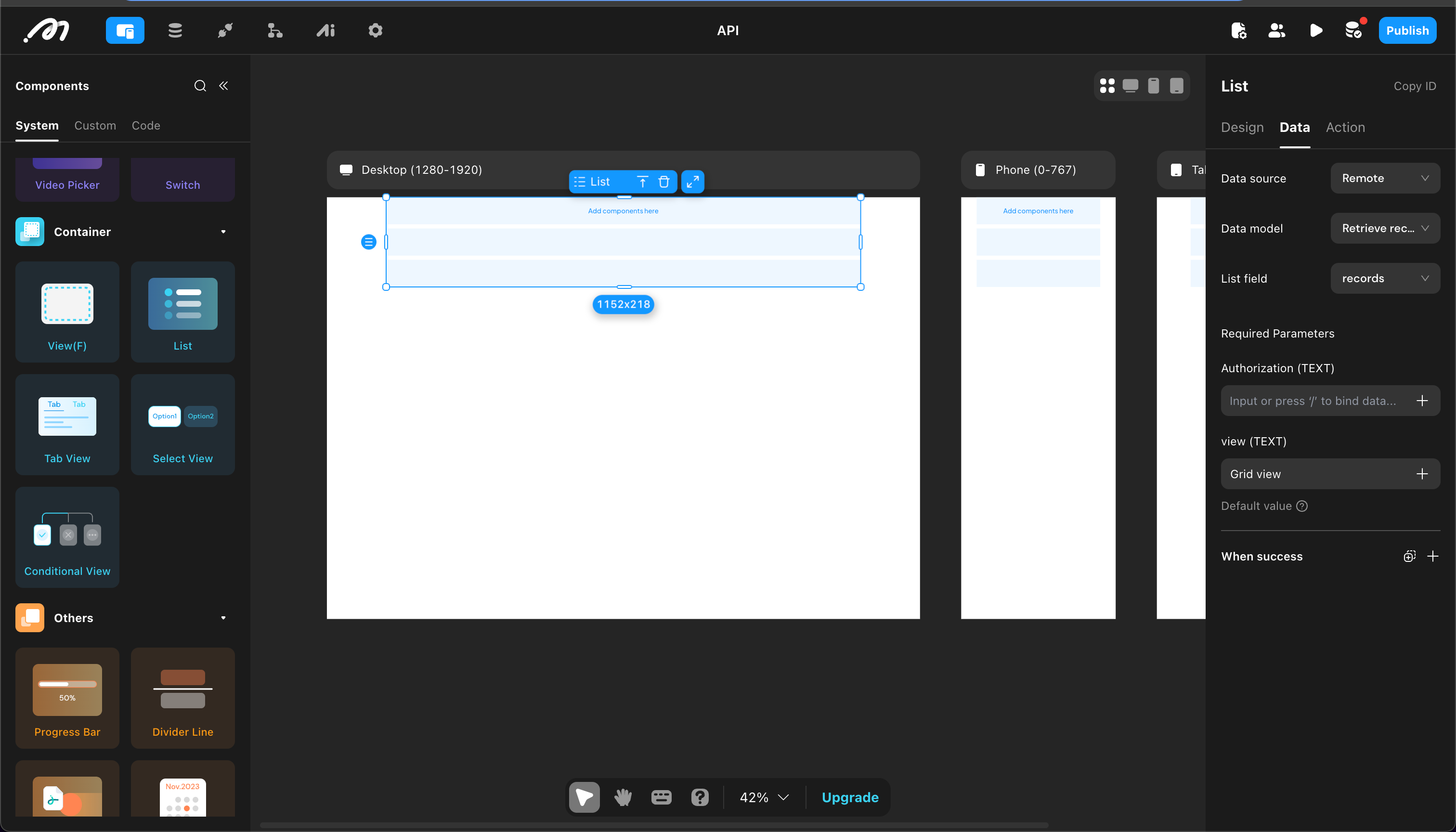 Configure list field and parameters