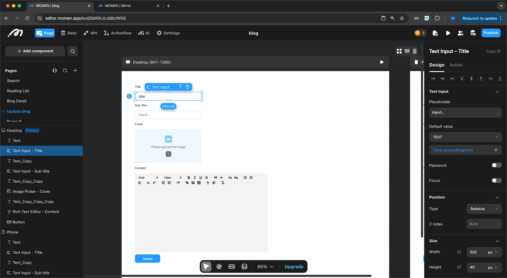 Bind article data to input fields