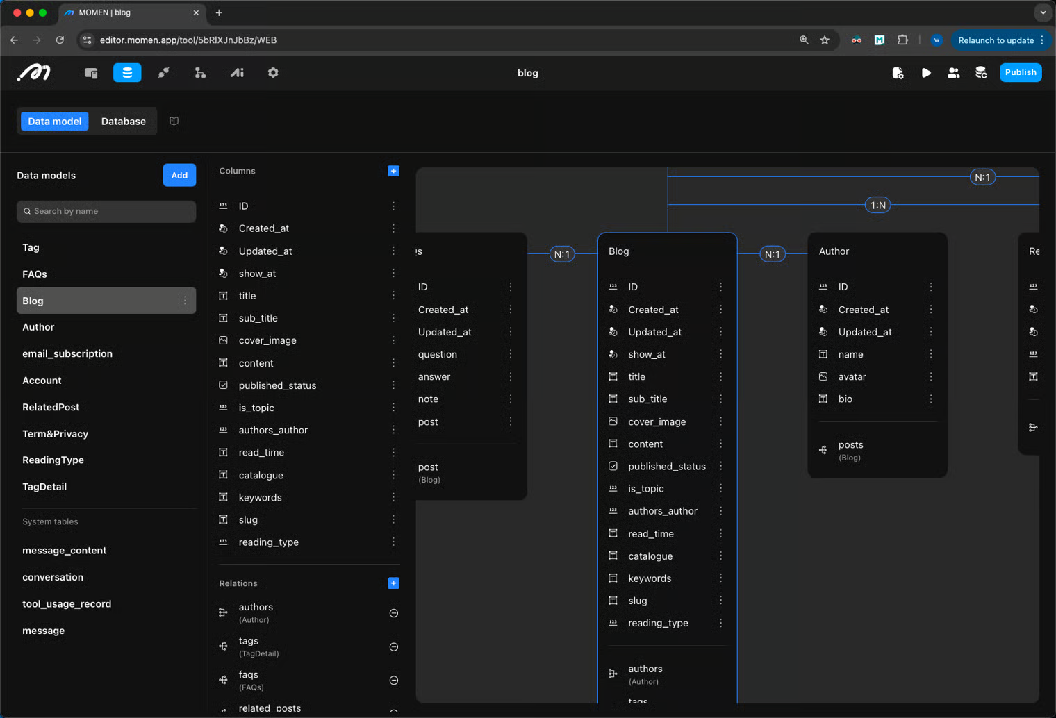 Blog table fields example