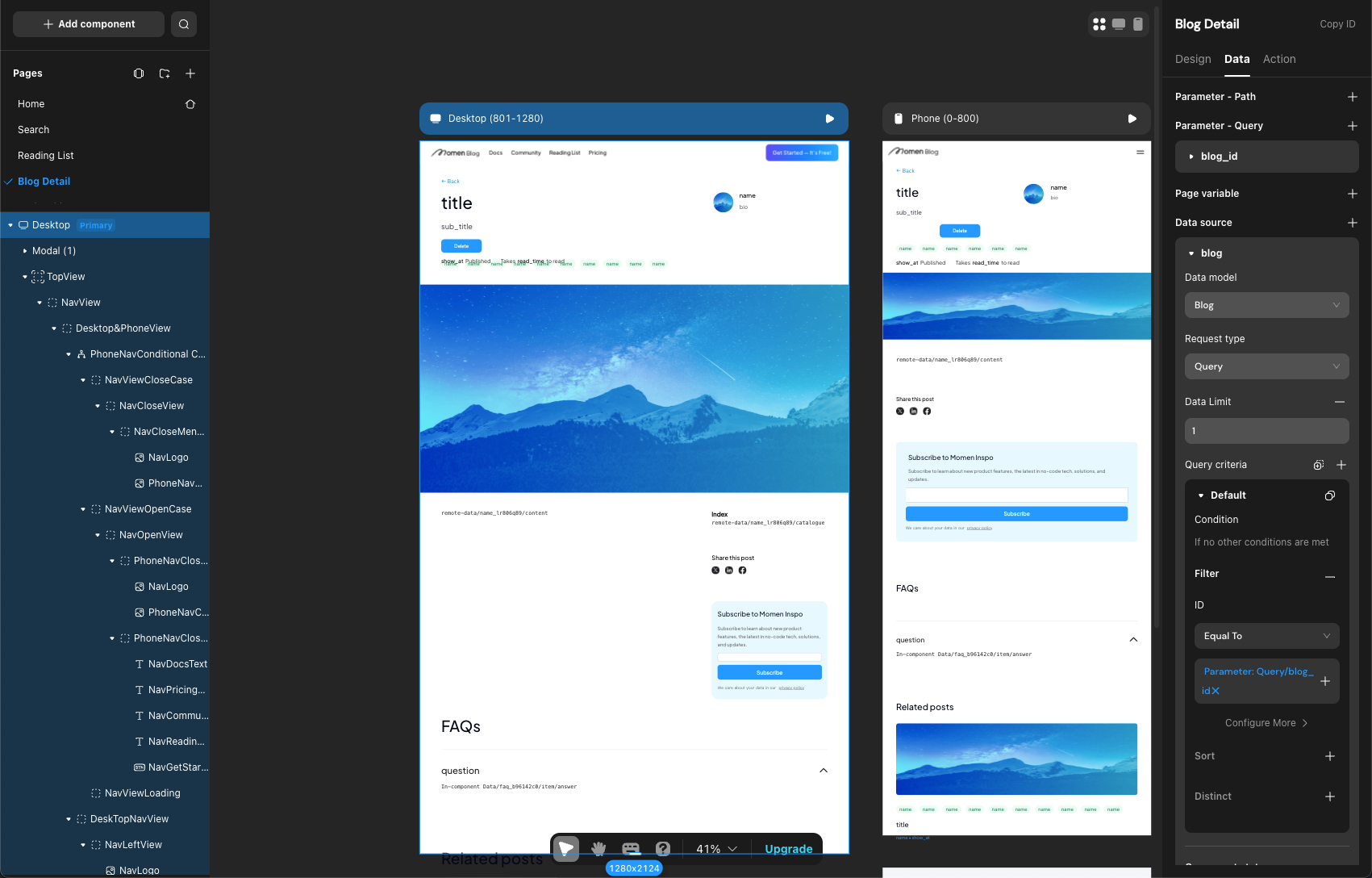 Detail page data source configuration